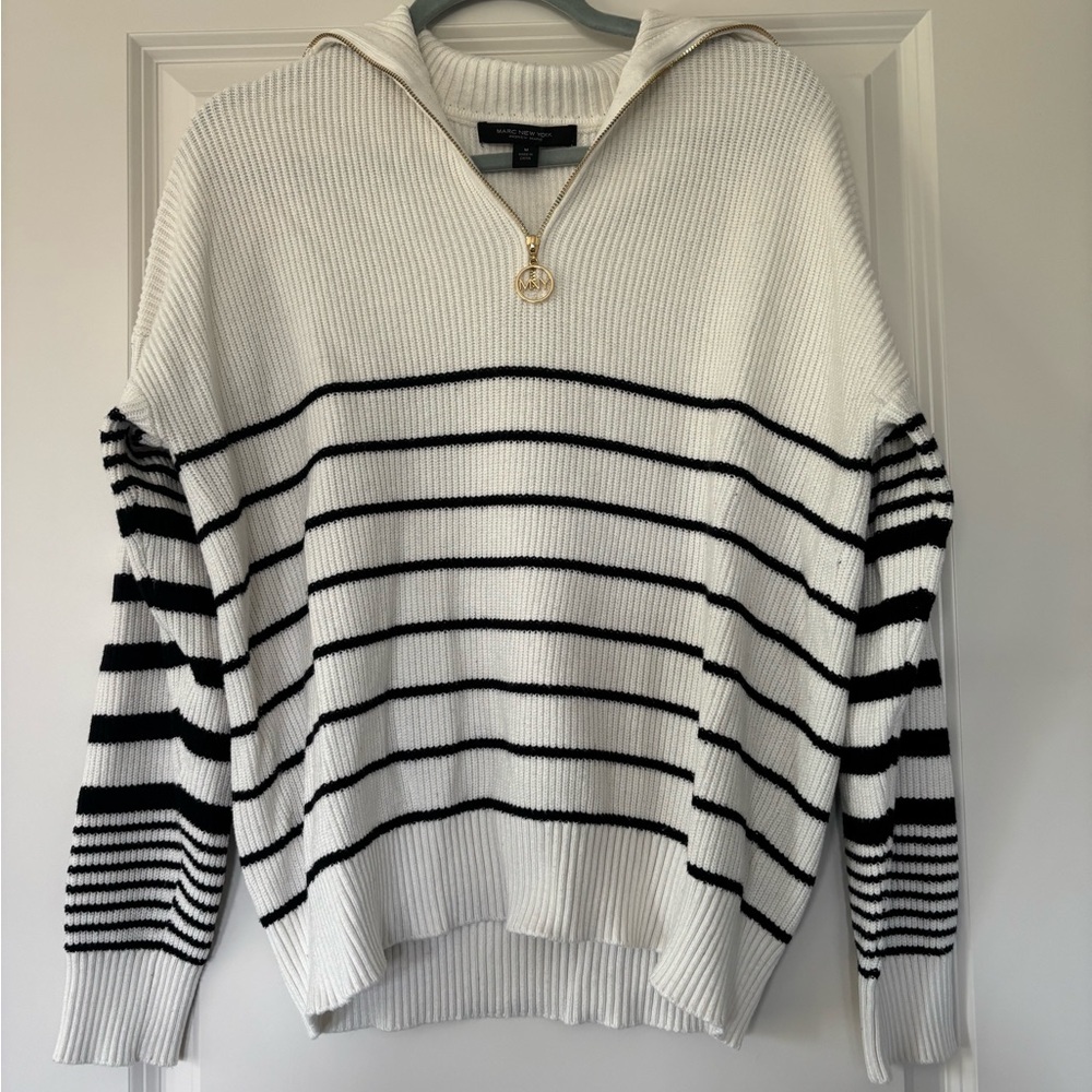 Marc New York Women’s White and Black Striped Sweater